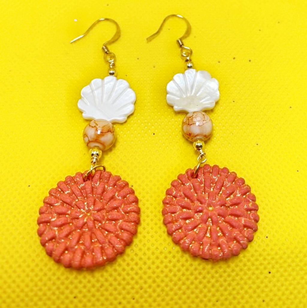Brand New Orange Shell Handmade Exclusive Earrings